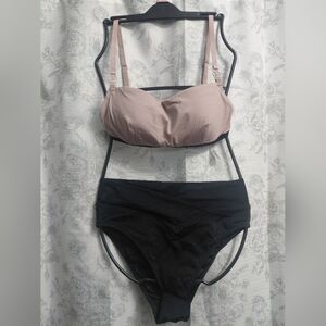 VS/PINK-Women's Bikini Set - Blush Top & Black Bottom
